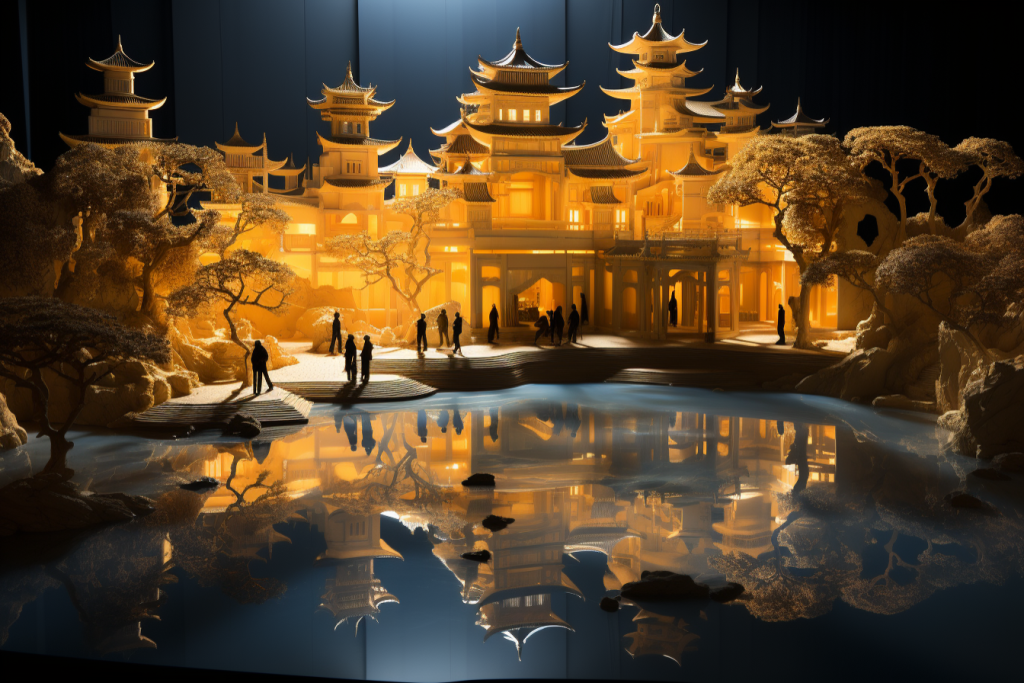 中式山水建筑景观模型图