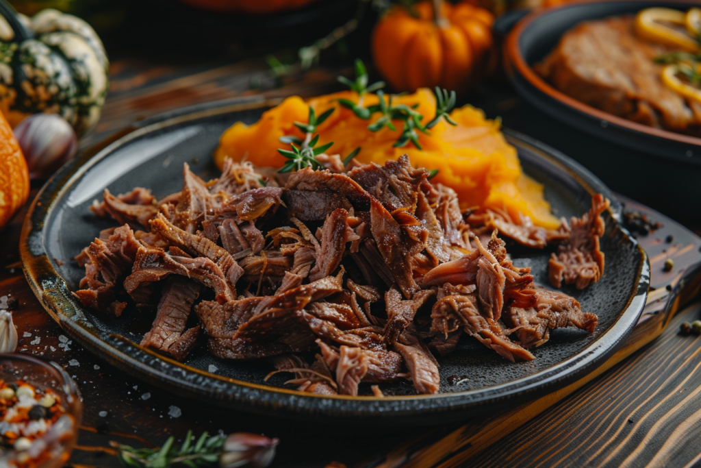 有机南瓜炖肉摄影图