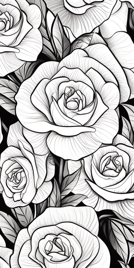 黑白线条玫瑰花花朵纹理背景