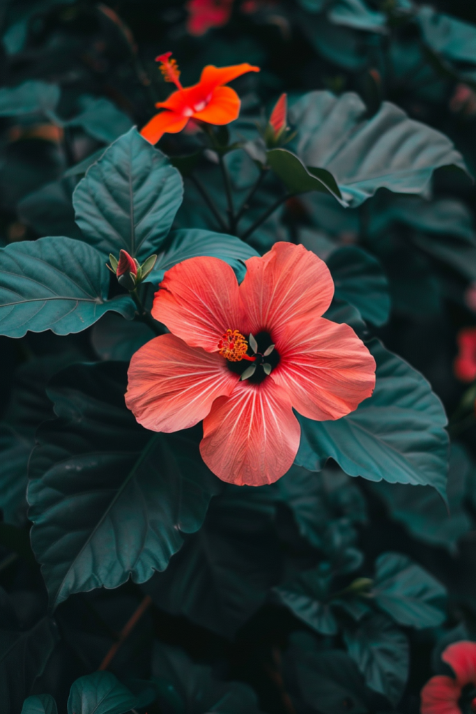 木槿花鲜花枝头绽放摄影图