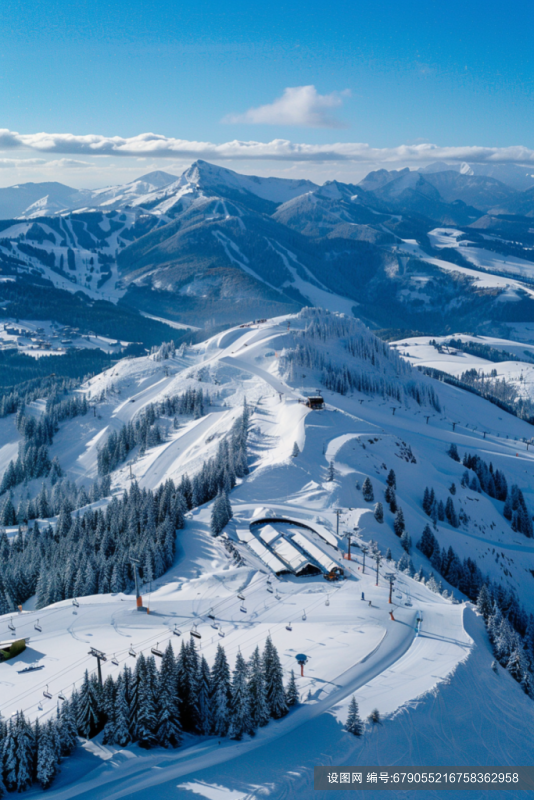 郊区雪山北欧雪山下的乡村风景摄影图片