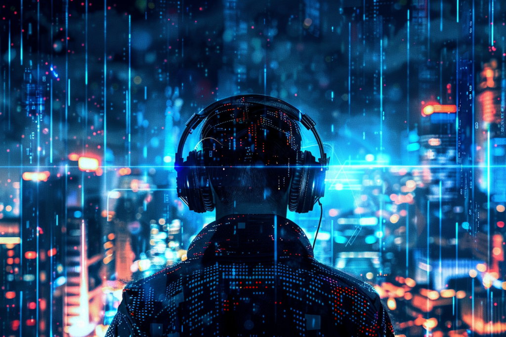 爱音乐的趣味青年背影