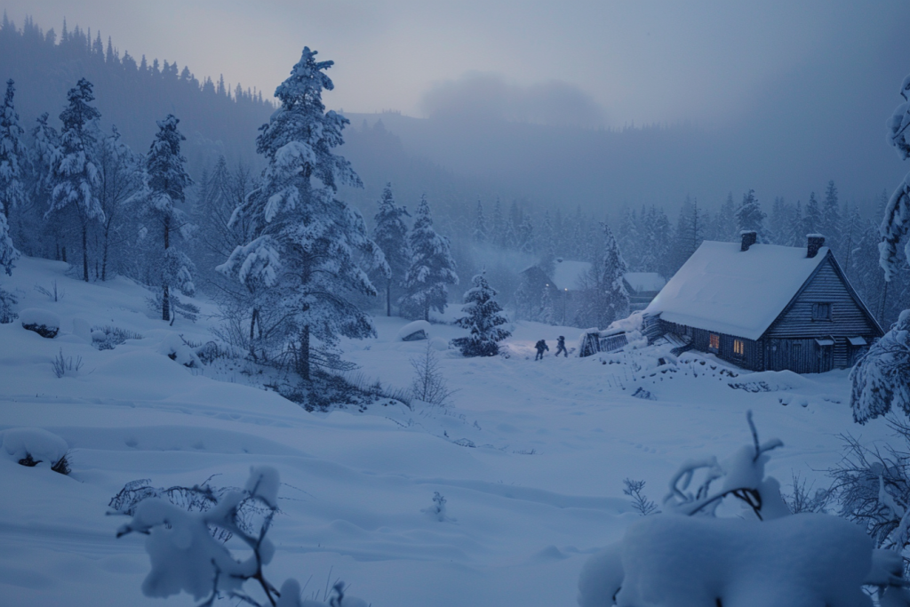 北欧雪景小屋自然风景