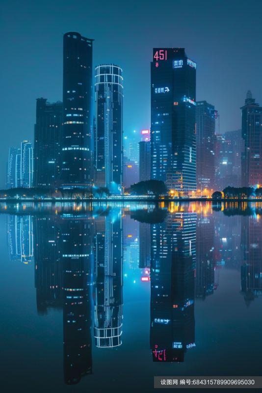 海湾城市繁华高楼夜景摄影图