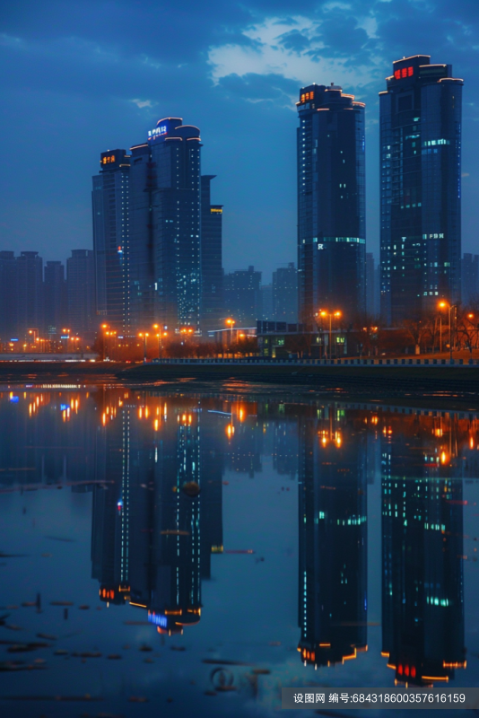 海湾城市规划夜景摄影图