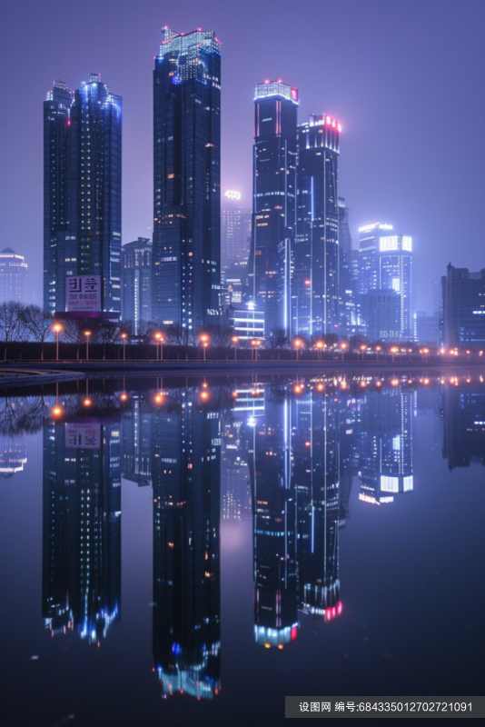 现代化海滨城市夜景摄影图