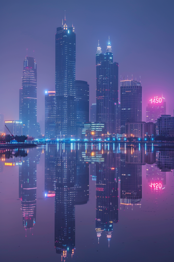 海滨城市高楼夜景摄影图
