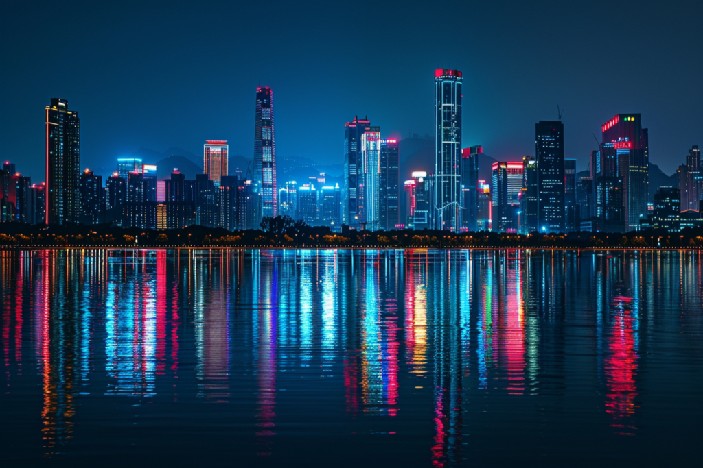 海滨都市风光高楼夜景