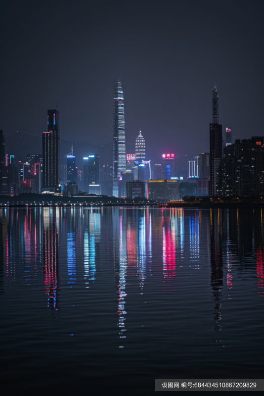 现代化滨海城市夜景