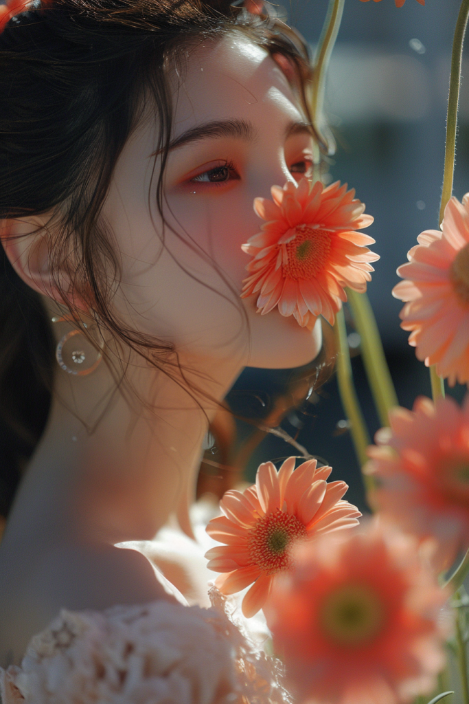 赏花春季鲜花少女肖像人物摄影图