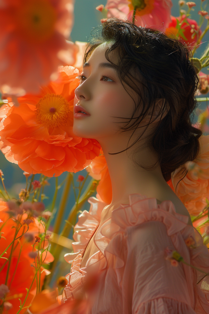 赏花春季鲜花少女肖像人物摄影图