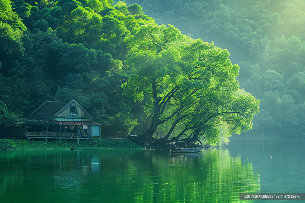 碧波荡漾的湖水倒影高清壁纸png下载_编号685334394147312876-设图网