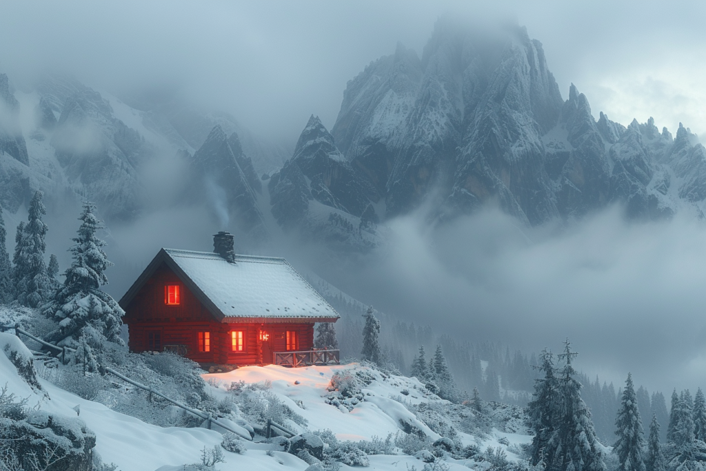雪山森林小屋摄影图png下载_编号685850877147355708-设图网