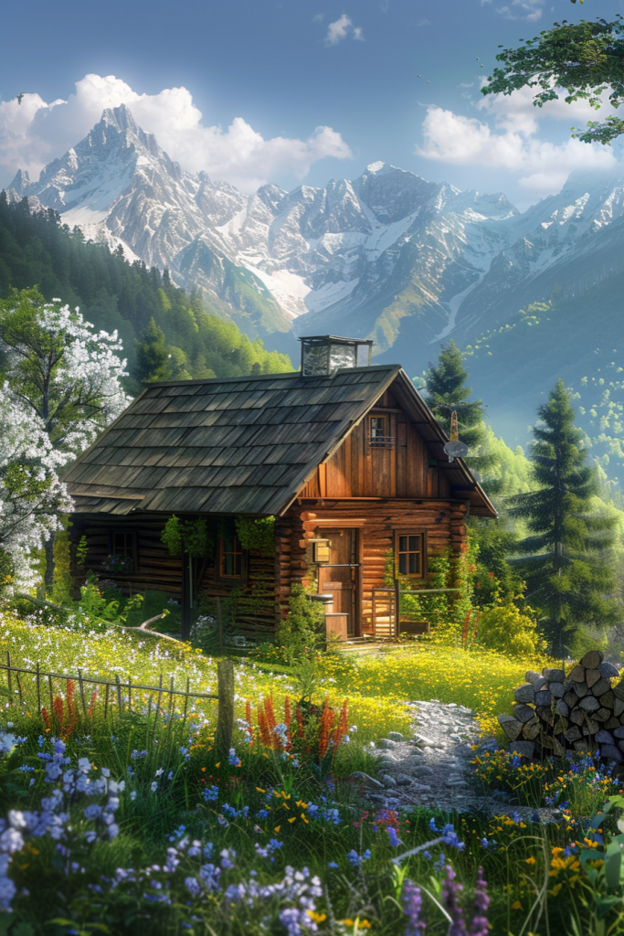 优美大自然山上小屋