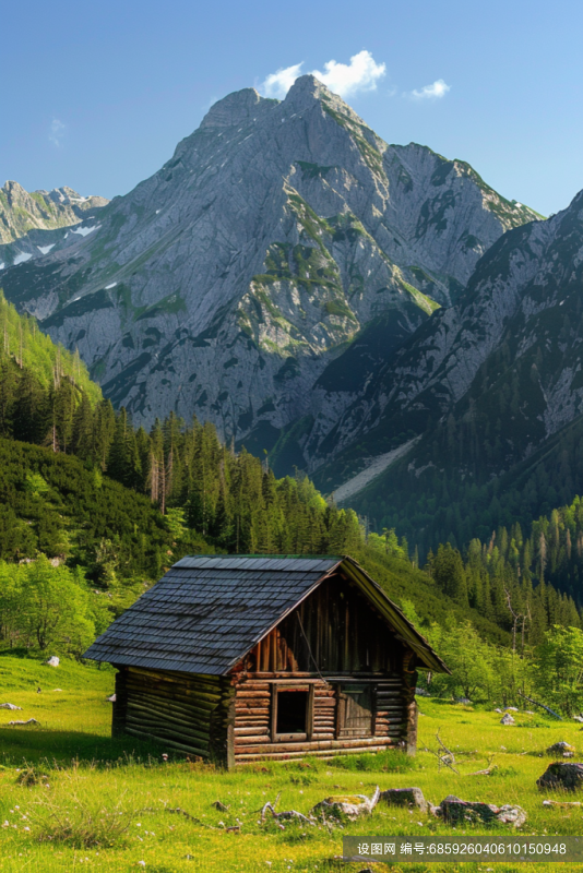 优美大自然高山小木屋