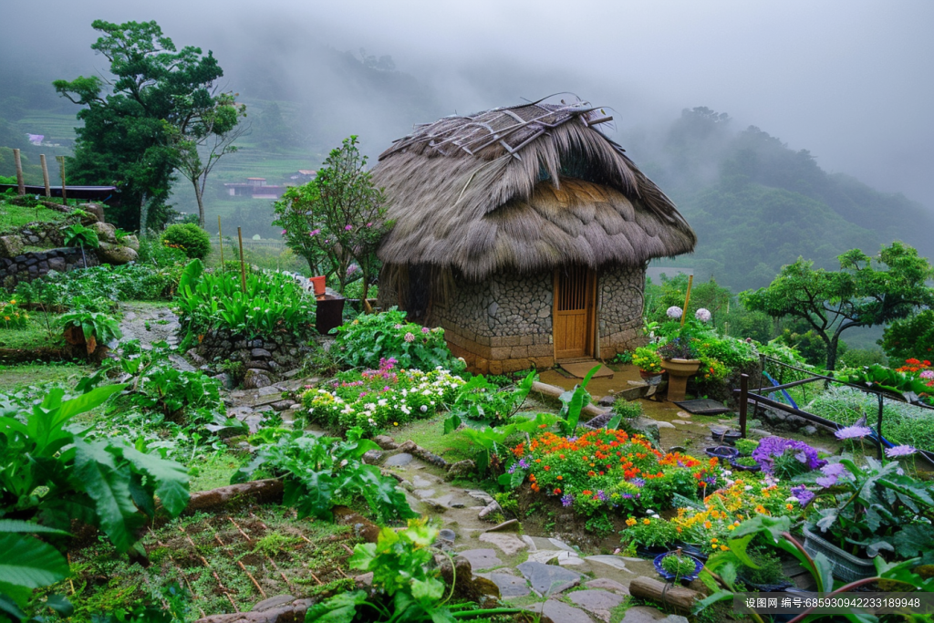 春天乡下小屋图片