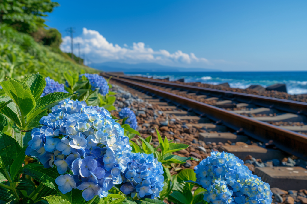 大海边的铁轨风景图片