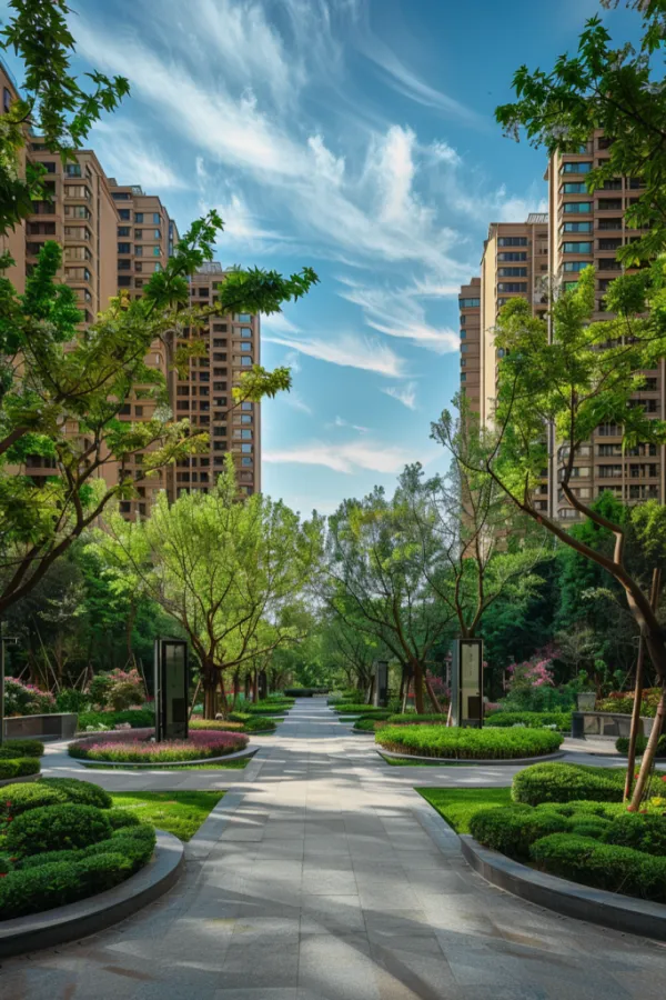 现代高层小区绿化景观图片