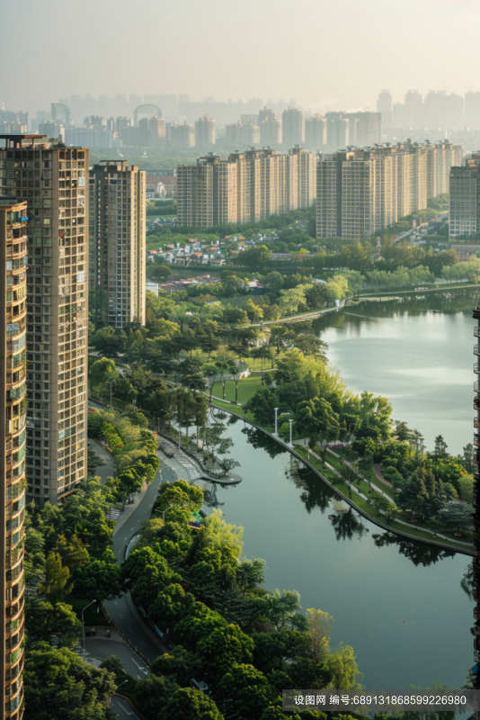 城市大景观航拍公共绿化摄影图