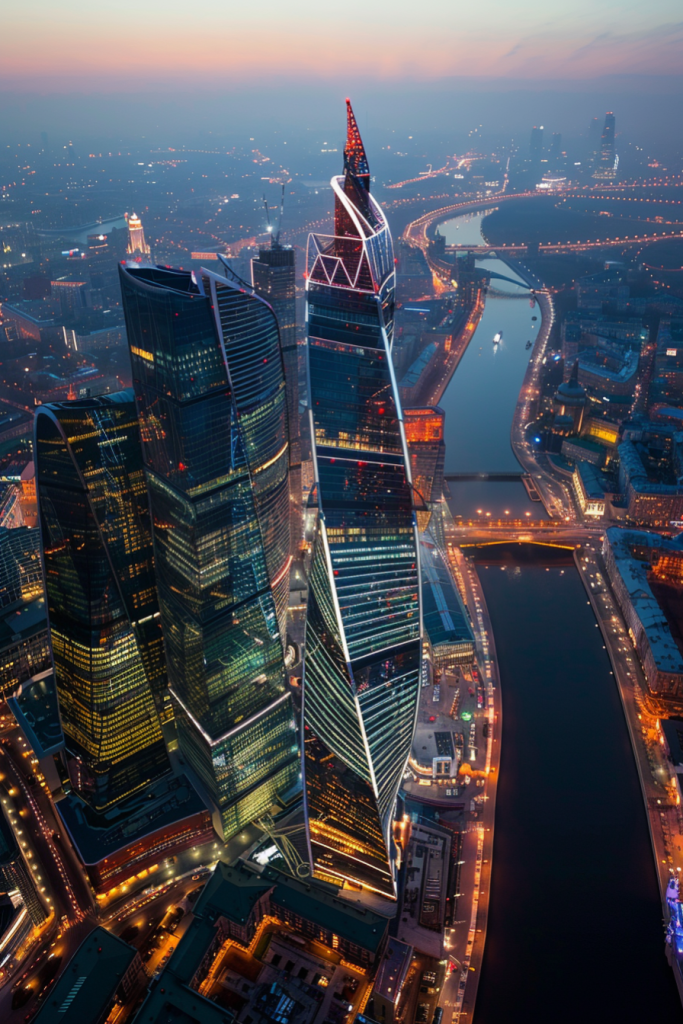 航拍视角城市高楼夜景