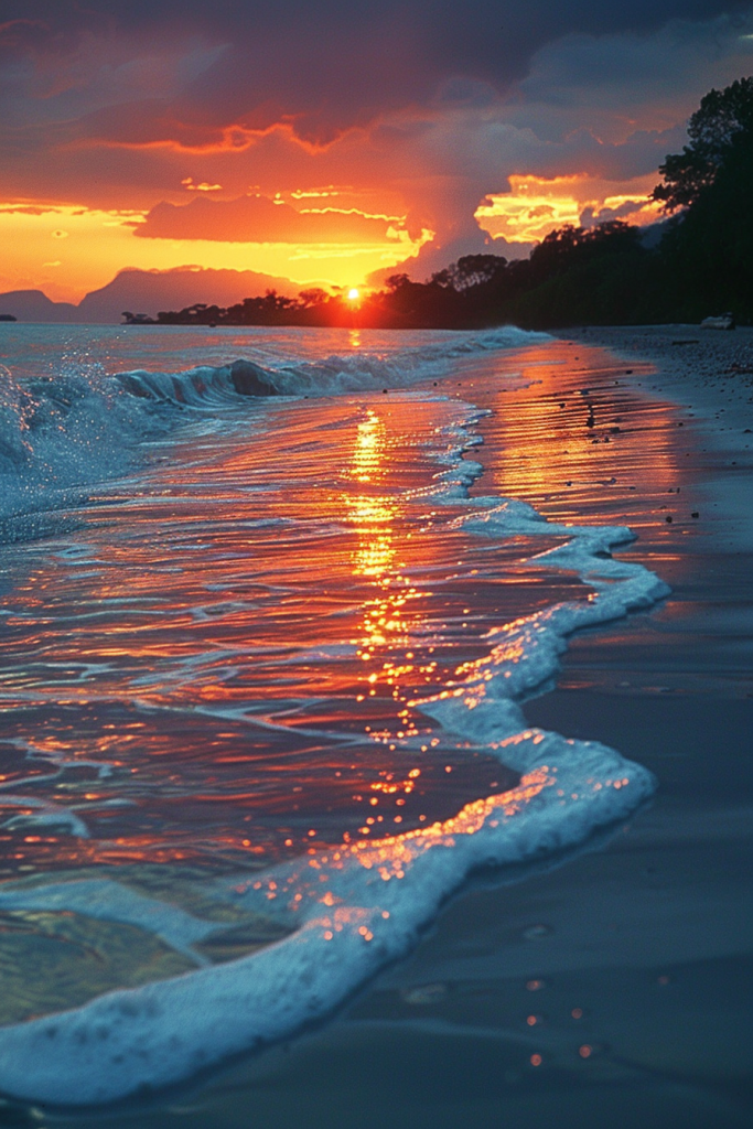 大自然夕阳海滩日落摄影图