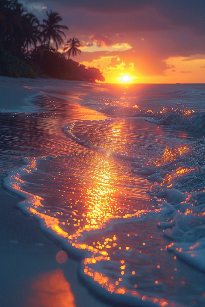夕阳天空海滩日落摄影图