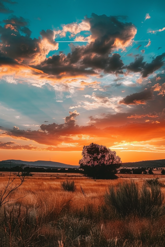 草原夕阳云层风景摄影图