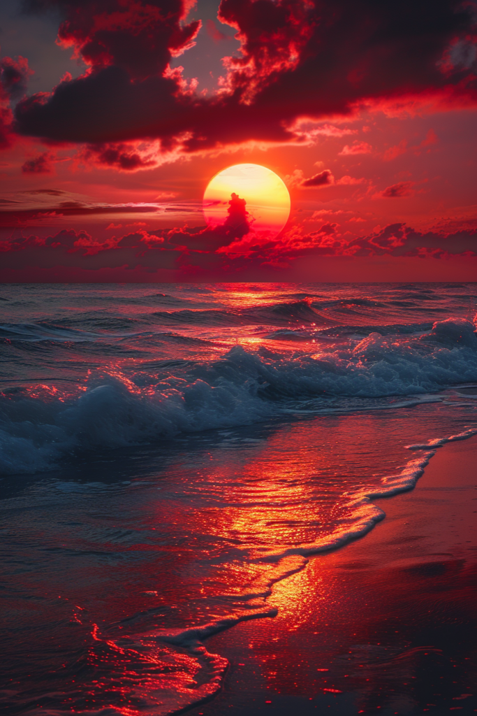 晚霞景色海边日落摄影图