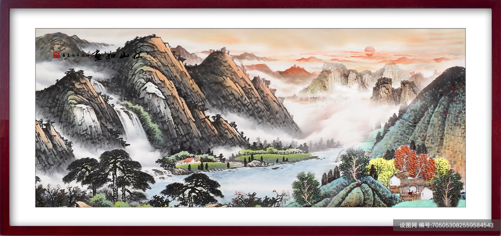 中国风古风水墨山水画意境海报背景psd下载_编号705053082559584543-设图网