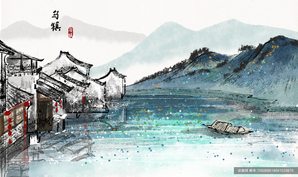 中国风古风水墨山水画意境海报背景psd下载_编号705068618681029875-设图网