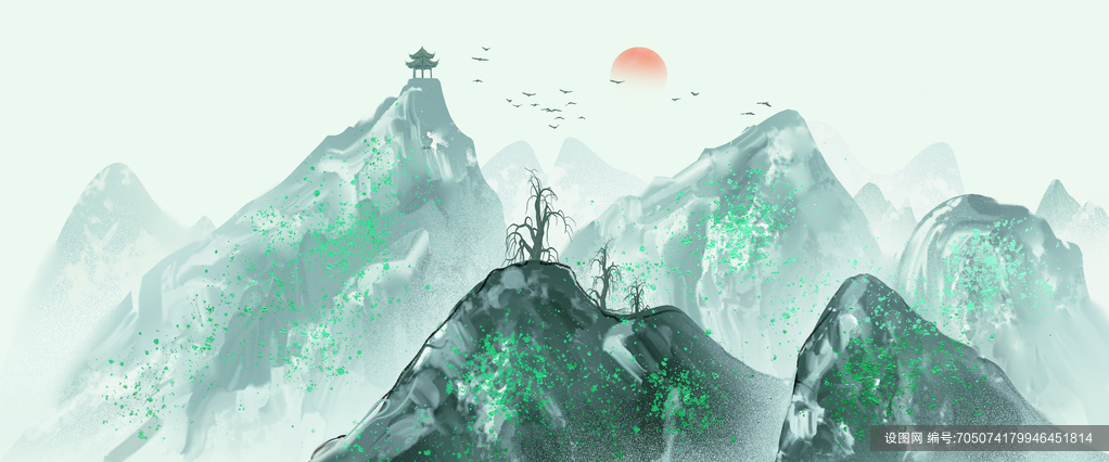 中国风古风水墨山水画意境海报背景psd下载_编号705074179946451814-设图网
