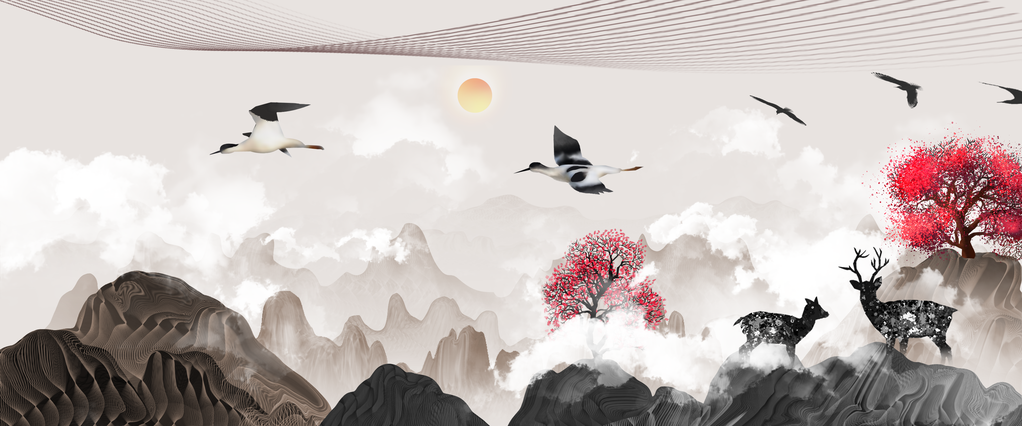 中国风古风水墨山水画意境海报背景