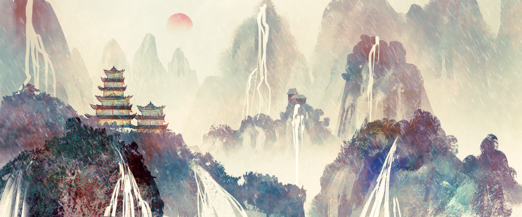 中国风古风水墨山水画意境海报背景