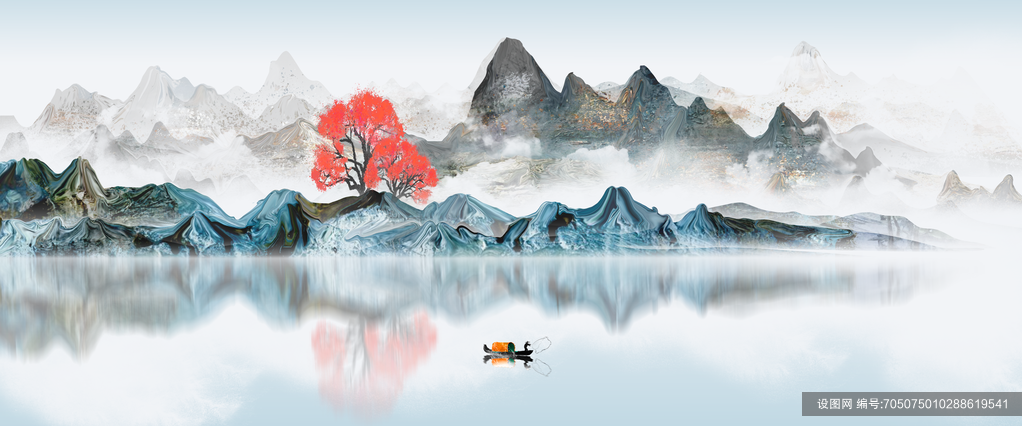 中国风古风水墨山水画意境海报背景psd下载_编号705075010288619541-设图网