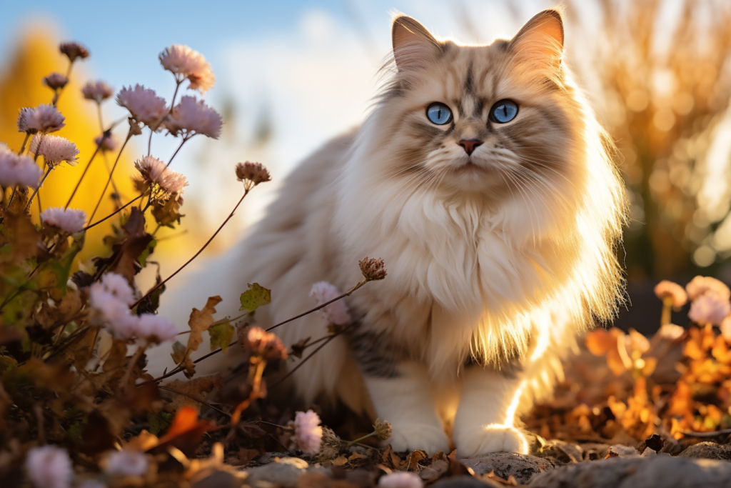 一只布偶猫户外活动摄影图