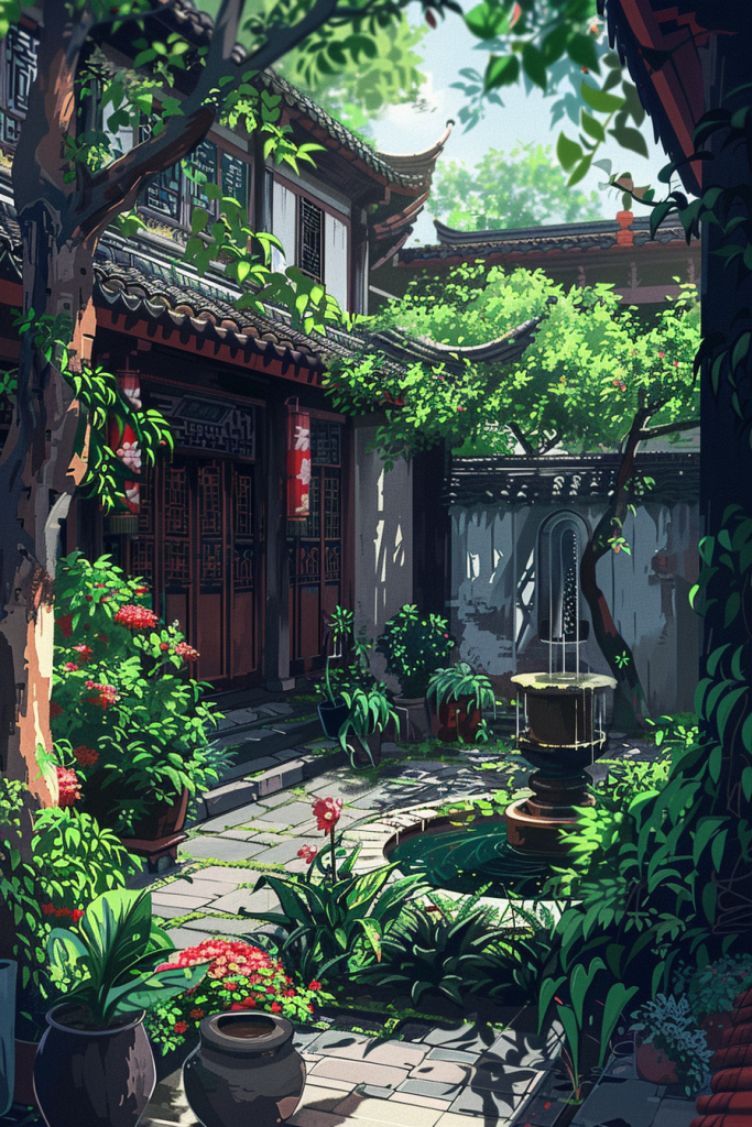 四合院风景像素风插画绘画