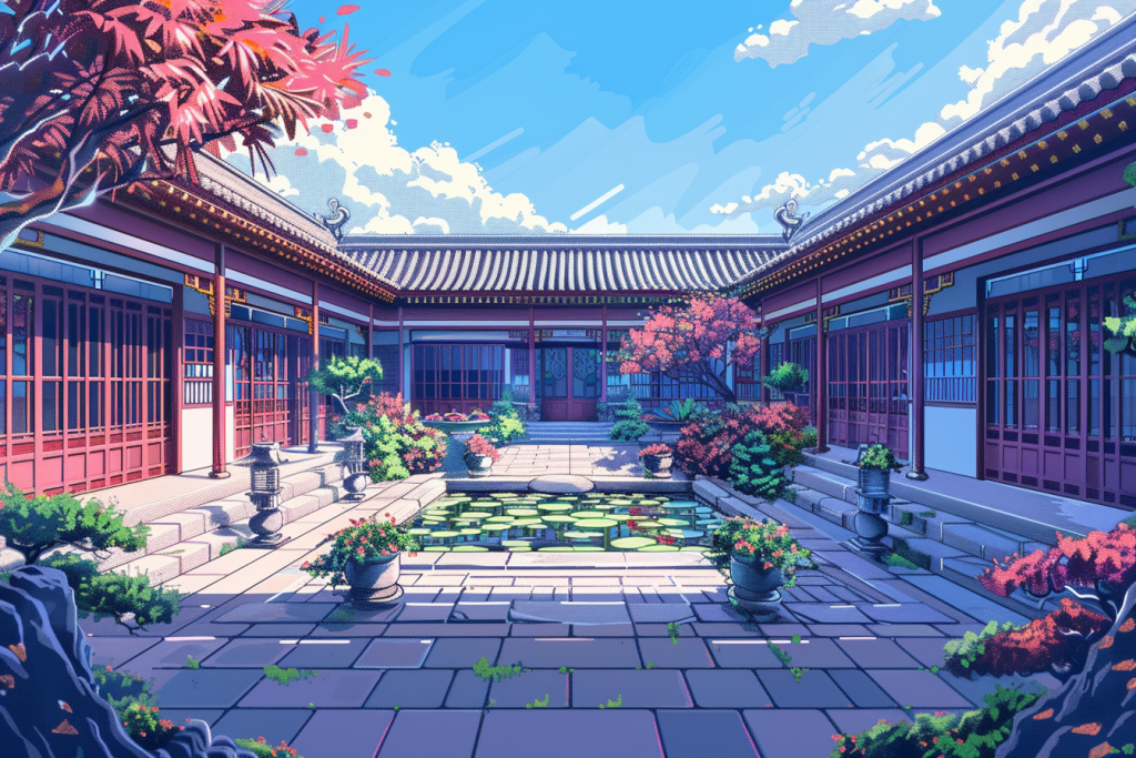 四合院风景像素风插画绘画