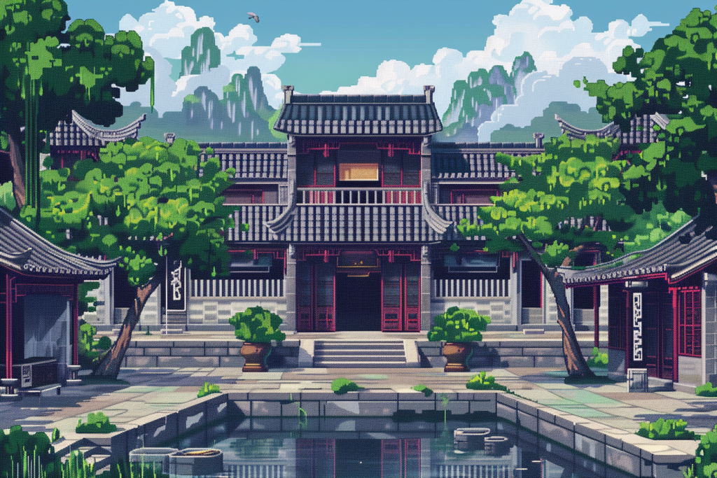 古建筑美景像素风插画绘画