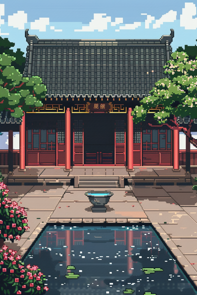 古建筑美景像素风插画绘画
