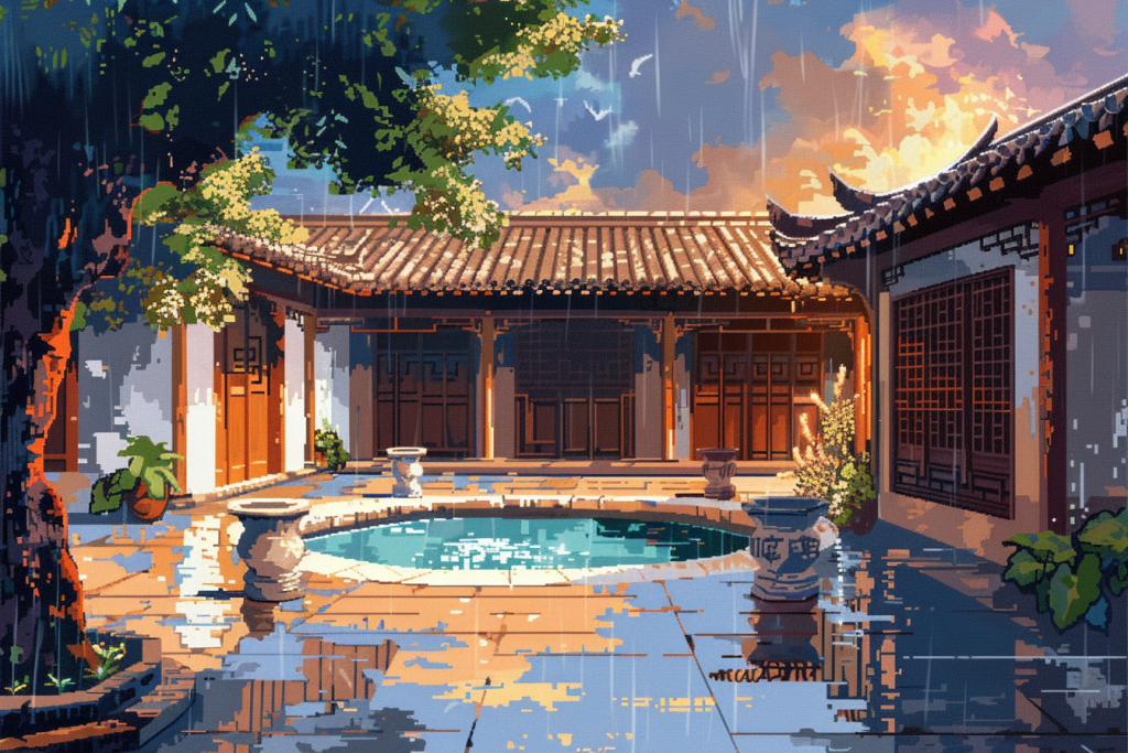 古建筑美景像素风插画绘画
