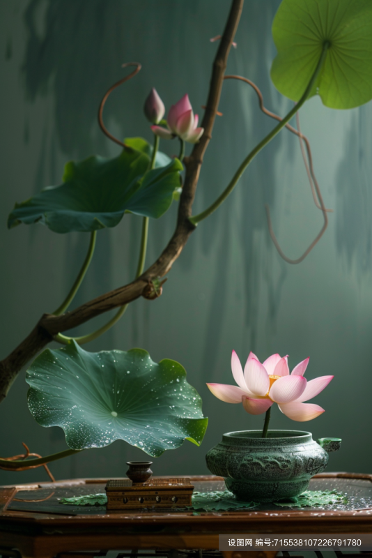 淡雅的中国风荷花禅意布置png下载_编号715538107226791780-设图网