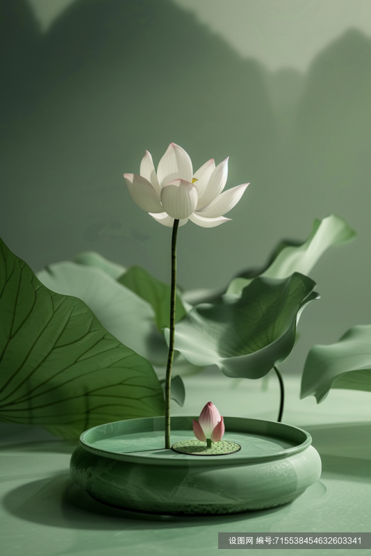 淡雅的复古风荷花禅意布置png下载_编号715538454632603341-设图网