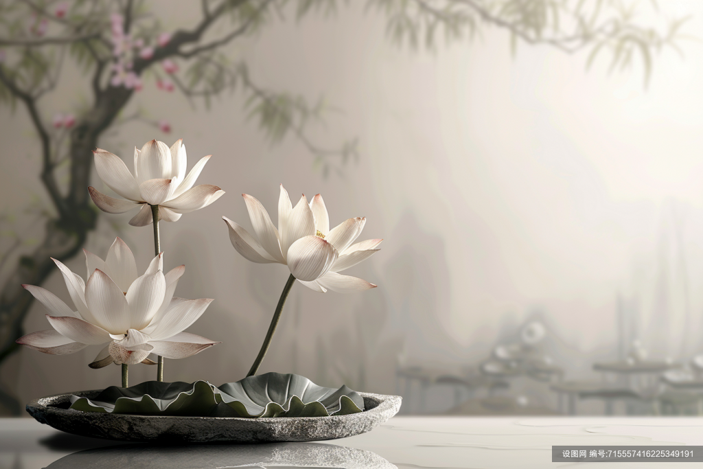 唯美的中式荷花禅意景致png下载_编号715557416225349191-设图网