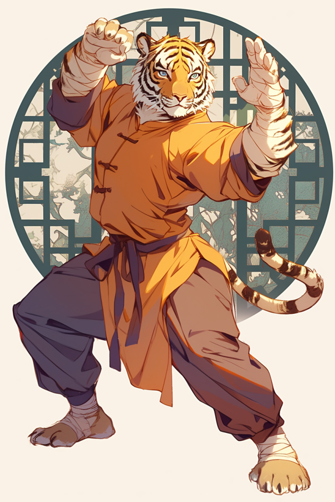 老虎动物武侠装扮插画