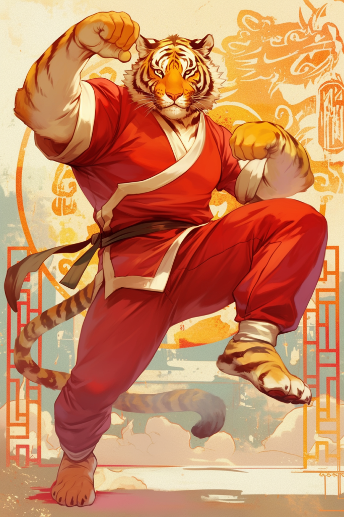 老虎动物武侠装扮插画