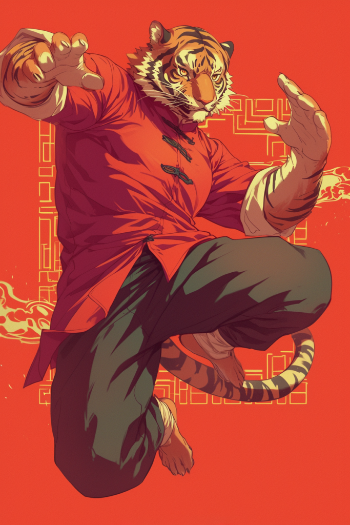 老虎动物功夫大侠插画