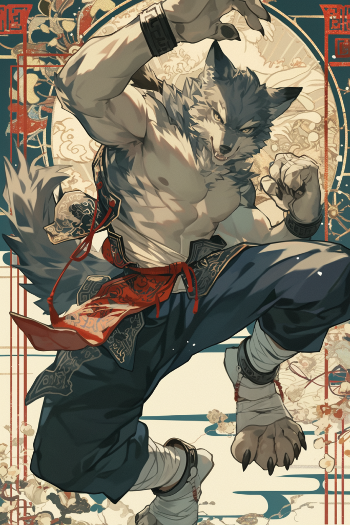 狼国潮风动物插画