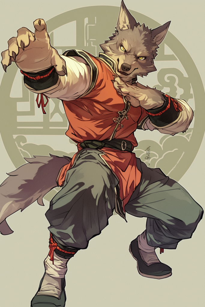 狼动物仙侠角色国风插画