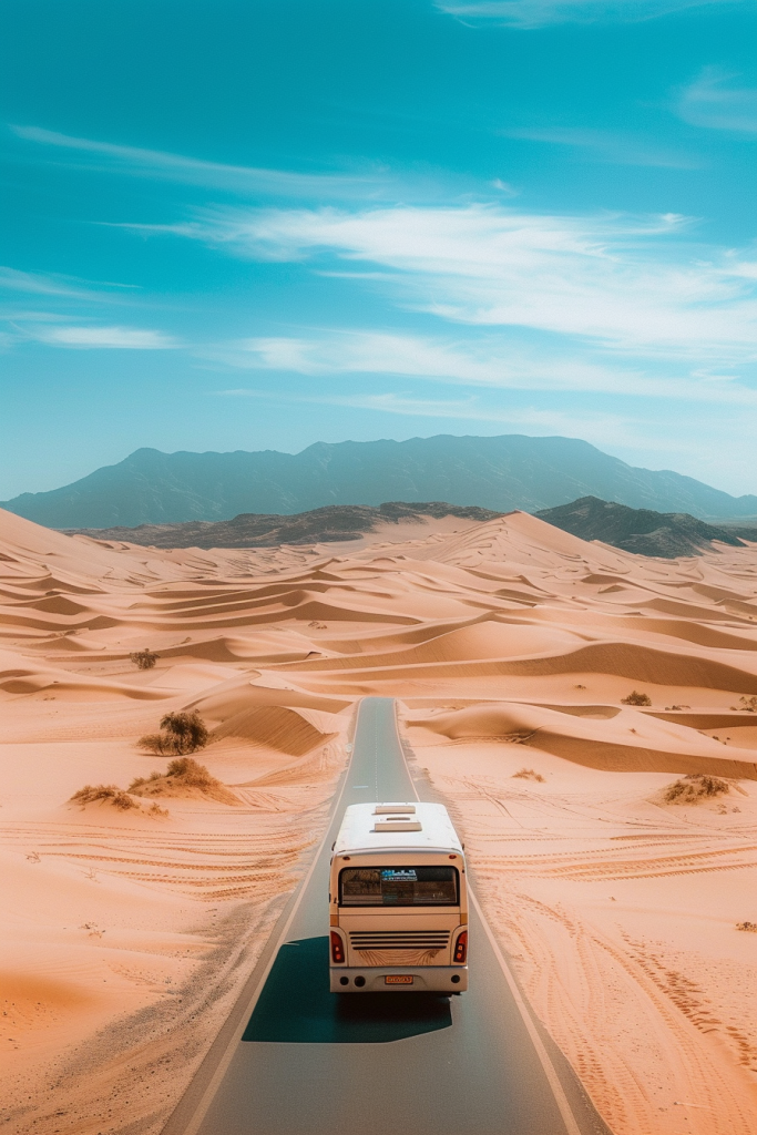沙漠公路穿行场景摄影图