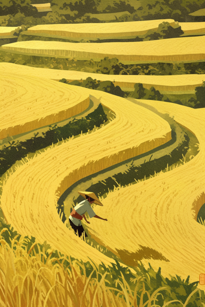 稻田丰收立秋插画图片